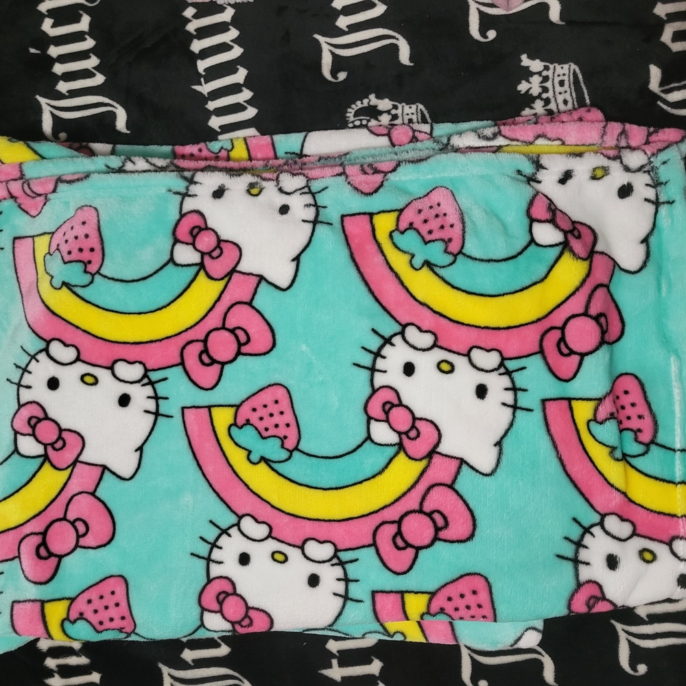 Northwest Hello Kitty Rainbow Throw Blanket - Pink, Yellow, Aqua